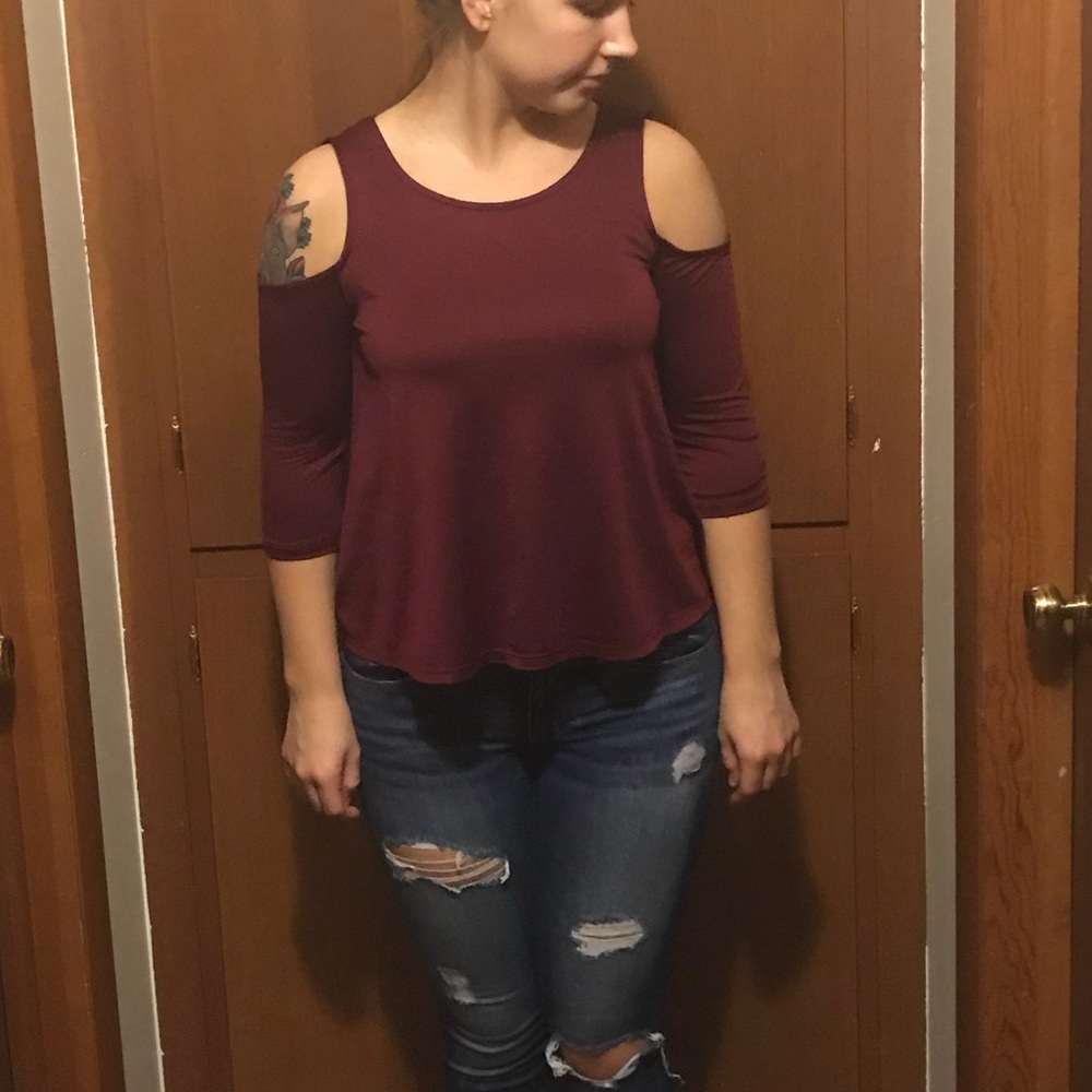 Caged Back Cut Out Shoulder Shirt